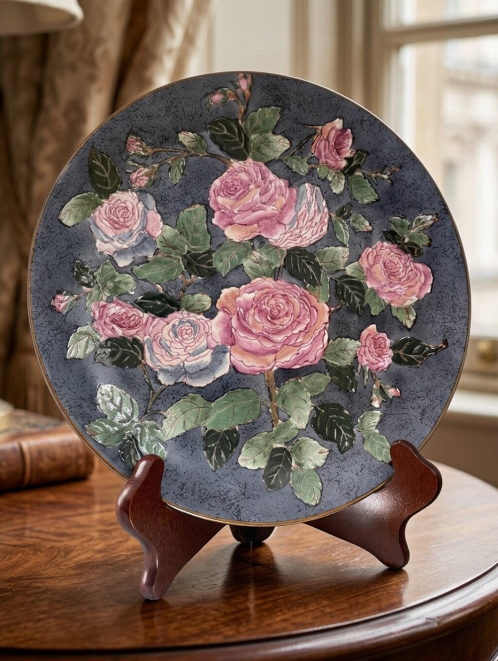 Vintage Chinoiserie Rose Decorative Plate 10"